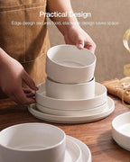 Famiware Star Dinnerware Set with Mugs, Service for 4 (16pcs), Ribbed Stoneware Plates and Bowls Dishes Sets - Chip & Scratch Resistant, Microwave & Dishwasher Safe, Matte White