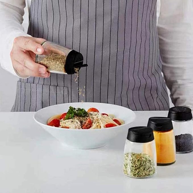 Salt and Pepper Grinder Set Combo - Two Free Spice Jars - Black Pepper,Herb Shakers Mill Refillable Manual - Stainless Steel - Adjustable Coarseness - Glass Material - Fits in Home,Kitchen,Barbecue