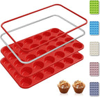 Socisen 2 Pack 24 Cups Silicone Mini Muffin Pan with Metal Reinforced Frame Silicone Molds Cupcake Cake Baking Cheesecake Pans Cookie Baking Chocoflan Cupcake Mold Mini Bundt Cake Pan Women Gift