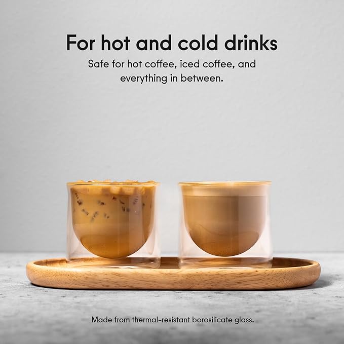 FLUR Latte XL Glasses (Set of 2) Perfect for Lattes, Latte Art, Iced Lattes & Milk Drinks – Double-Walled Borosilicate Glass – Handmade, Lightweight & Durable – 10oz (Amber)