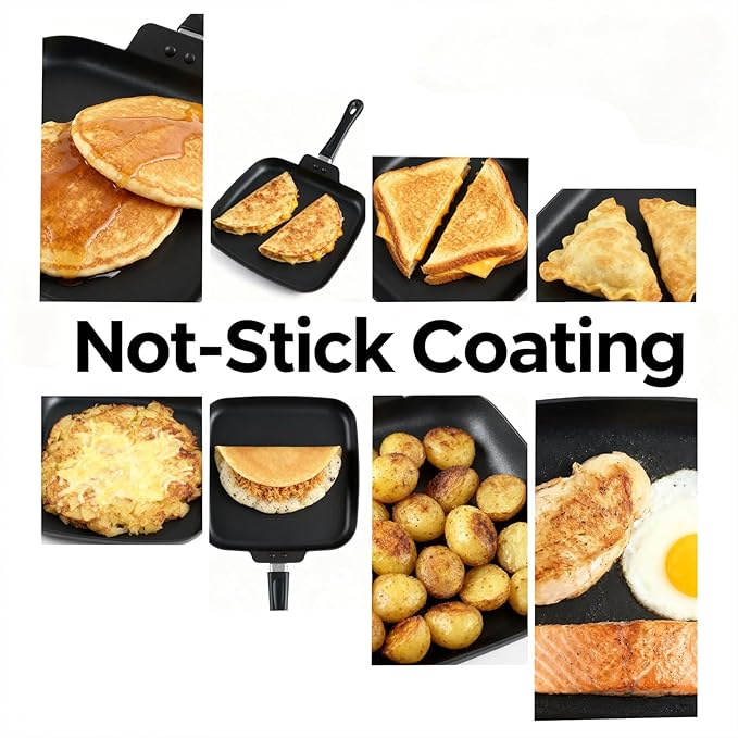 Nonstick Square Griddle Pan for Pancakes Eggs Bacon, 11 inch Family Breakfast Griddle. Aluminum Flat Top Griddle Pan for Gas Electric Stove, Even Heat Distribution Warp-Proof Easy Clean