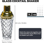 Glass Martini Shaker, 14.2 Oz Martini Shaker with Strainer for Home Use & Bar Cart, (Gold)