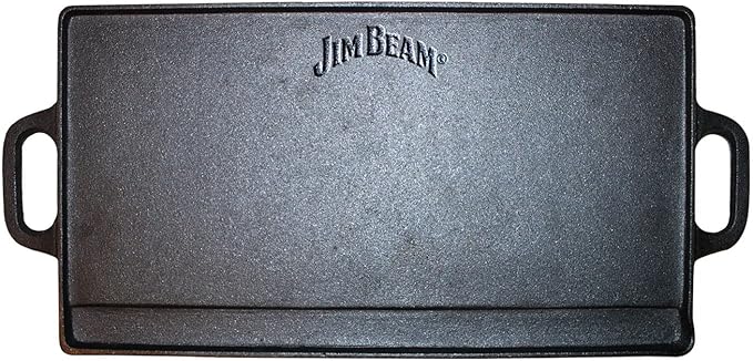 Jim Beam Pre Seasoned Heavy Duty Construction Double Sided Cast Iron Griddle Pan with Superior Heat Retention, 20"x1"x9", Black (JB0168)