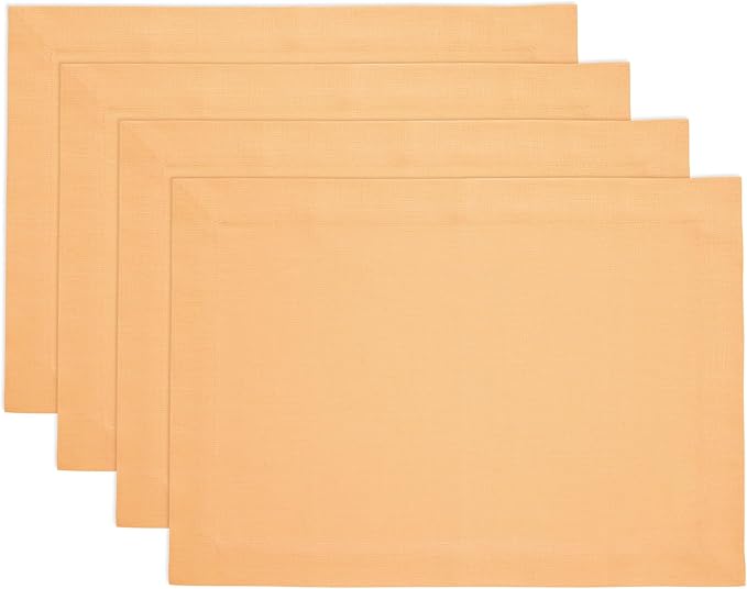 Solino Home Linen Cloth Placemats Set of 4-100% Pure Linen Peach Placemats 14 x 19 Inch for Valentines - Fete