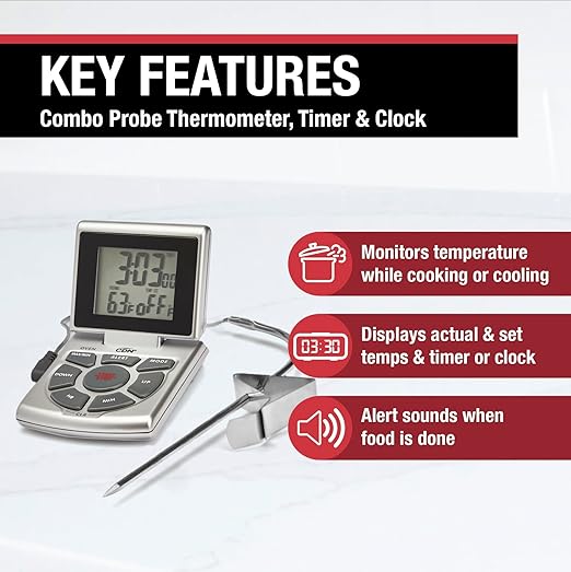 CDN DTTC-S Combo Probe Thermometer, Timer & Clock - Silver