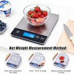 Food Kitchen Scale, 33lb Food Scale Precisely Measures Grams and Ounces for Baking and Cooking, 304 Stainless Steel Kitchen Scale for Food with LCD Display, Batteries Included