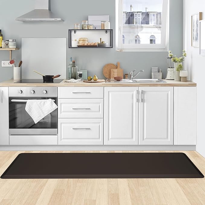 KitchenClouds Kitchen Mat Cushioned Anti Fatigue Kitchen Rug 17.3"x60" Water Resistant Non Slip Kitchen Rugs and Mats Standing Desk Mat Comfort Floor Mats for Kitchen House Sink Office (Chocolate)