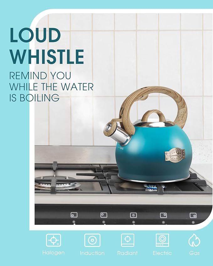 Hauce Radio Tea Kettle, Whistling Stovetop Teapot Food Grade Stainless Steel Tea Kettles for Stove Top with Anti-hot Ergonomic Handle,Kettle Spout for Tea, Coffee or Milk, 2.1 Quart Tea Pots