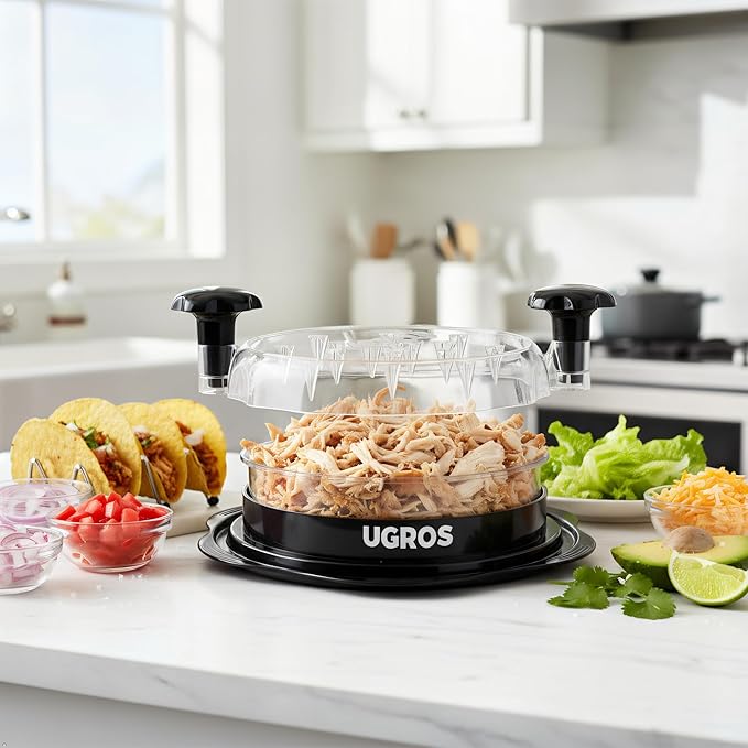 Chicken Shredder Large Tool Twist with Middle Plate, Food Tongs and Brush, Chicken Breast Shredder with Visible Anti Slip Design and Ergonomic Handles, BPA Free, Suitable for Chicken Pork Beef