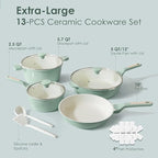 SENSARTE Nonstick Ceramic Cookware Set Large 13-Piece, Healthy Pots and Pans Set Dishwasher Safe, Non-toxic Kitchen Cooking Set with Stay-Cool Handles, Induction Compatible, PFAS Free, Green