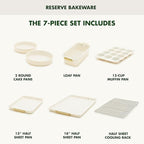 GreenPan Bakeware Set, 7 Piece Nonstick Ceramic Gold Handle Baking Sheets, Cake Pans, Loaf Pan, Muffin Tin, Cooling Rack, PFAS & BPA Free, Freezer to Oven Dish, Bake & Roast Ovenware, Cream