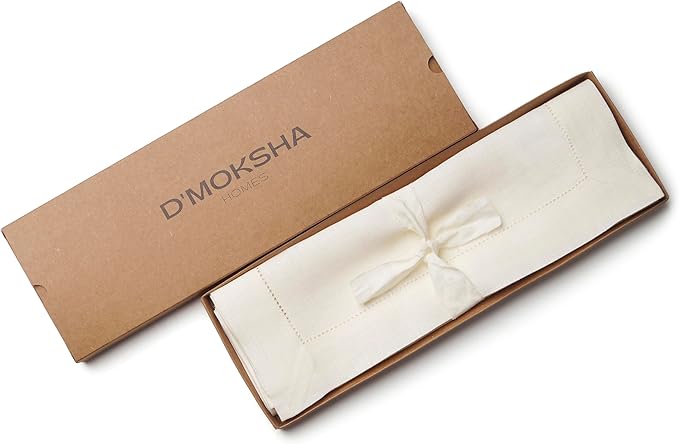D'Moksha Homes Linen Placemats Set of 4 - Classic Hemstitch Ivory Placemats 14 x 19 Inch - 100% Pure Linen Table Mats for Valentines, Holiday, New Year - Handcrafted and Machine Washable