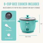 GreenLife Rice Cooker with Removable PFAS-Free Ceramic Nonstick Pot, 3-Cups Uncooked/6-Cups Cooked, Grains & Oatmeal Multicooker, Compact One-Switch Design, Auto Keep Warm, Easy Clean, Turquoise