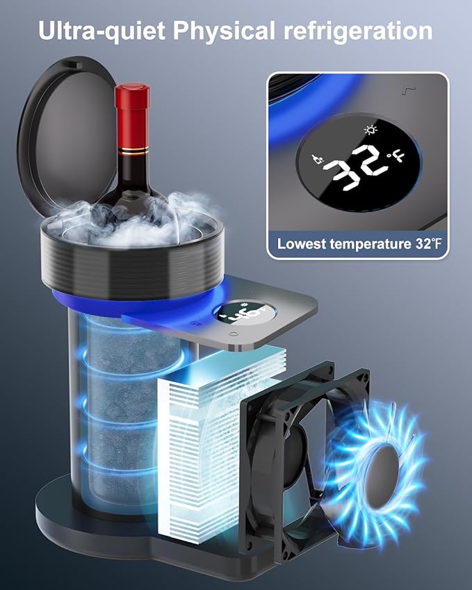 Newise Wine Chiller & Temperature Keeper for Standard 750ml Bottles, Electric Chiller Maintains Perfect Temp, Low-Noise, Christmas Gift Set for Wine Lovers