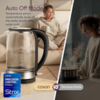 Cosori Electric Kettle, No Plastic Contact With Water, Wide Mouth For Easy Cleaning, Auto Shut Off, 1.7L Tea Kettle & Hot Water Boiler, Water Heater & Teapot, Borosilicate Glass, Black, 1500W