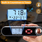 Meat Thermometer Digital with Countdown & Timer for Kitchen and Outside, Beef, BBQ, Turkey, Candy. with Foldable Probe - FDA-Compliant Chromium Content and Backlight