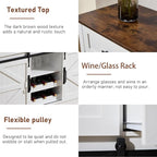 Kmax Farmhouse Wine Bar Cabinet w, 54” Buffet Cabinet with Storage, Rustic White Coffee Bar Cabinet with Sliding Barn Doors, Wine/Glass Rack & 3 Drawers for Living, Dining Room, Brown Top
