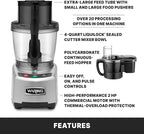 Waring Commercial WFP16SCD 4 Quart Continuous Feed Food Processor, 2 HP Motor, Extra Large Feed Tube, Patented LiquiLock Seal Bowl System, Includes 4 Quart Clear Cutter/Mixer Bowl, Dicing, Shredding, Slicing, Whipping Disc and a Standard S blade for Ch...