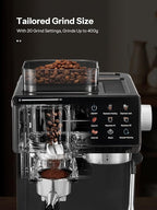 UDI 20Bar Espresso Machine with 20 Grind Settings - Touchscreen Control, Auto Grind (Single/Double Cup), Steam & Self-Cleaning, Quick Brew Café-Quality Coffee Maker for Home