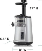 Omega Juicer Cold Press 365 Vertical 65 RPM Slow Masticating Compact Extractor for Fruits and Vegetables with 3 Stage Auger & BPA-Free Container, 150-Watts, Silver