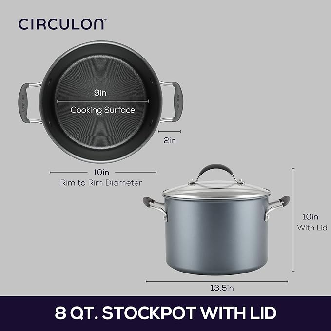 Circulon A1 Series with ScratchDefense Nonstick Induction Cookware, Stockpot with Lid, Pasta Pot, Kitchen Essentials, 8-Quart, Graphite