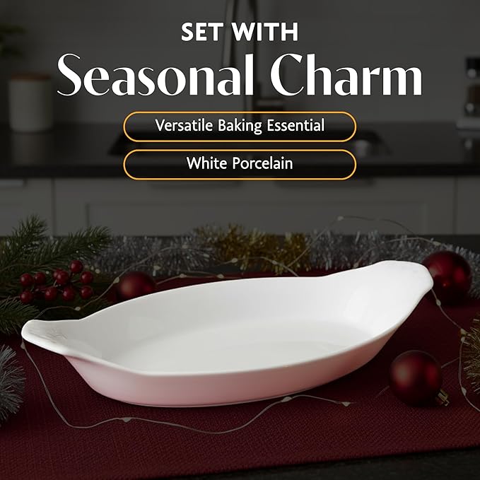 BIA Cordon Bleu Oval Au Gratin, Set of 4-24oz White Porcelain Baking Dishes, Glossy Finish - Microwave, Oven & Dishwasher Safe Cookware for Side Dishes, Casseroles & Gift Giving (13" x 7")