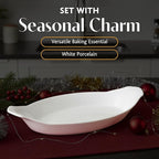 BIA Cordon Bleu Oval Au Gratin, Set of 4-24oz White Porcelain Baking Dishes, Glossy Finish - Microwave, Oven & Dishwasher Safe Cookware for Side Dishes, Casseroles & Gift Giving (13" x 7")