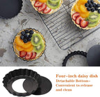 Mini Tart Pan Set of 6, Non-Stick 4 Inch Quiche Pan, Removable Bottom Tart Pan for Pies, Quiche Bakeware, Cheese Cakes, Desserts and more