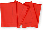 Solino Home Cotton Linen Napkins Set of 4 - Hemstitch Poppy Red Dinner Napkins Cloth 20 x 20 Inch for Valentines, New Year - Handcrafted and Machine Washable