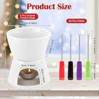 Mudder 6 Pieces Fondue Mug Ceramic Pot and 24 Pieces Forks Set for Melting Chocolate, Cheese, Broth or Tapas on Christmas Gift Valentine's Day(Red and White)