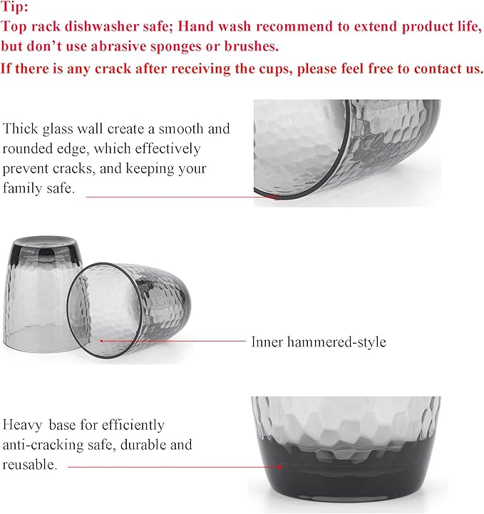 KOXIN-KARLU Hammered 15-ounce and 26-ounce Plastic Tumbler Acrylic Glasses, set of 8 Smoky Grey