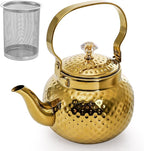 Coloch Teapot with Removable Infuser, 40 Oz(1200ml) Stainless Steel Tea Kettle Antique Style Coffee Pot Stovetop Teapot for Loose Leaf Tea, Tea Bag, Golden