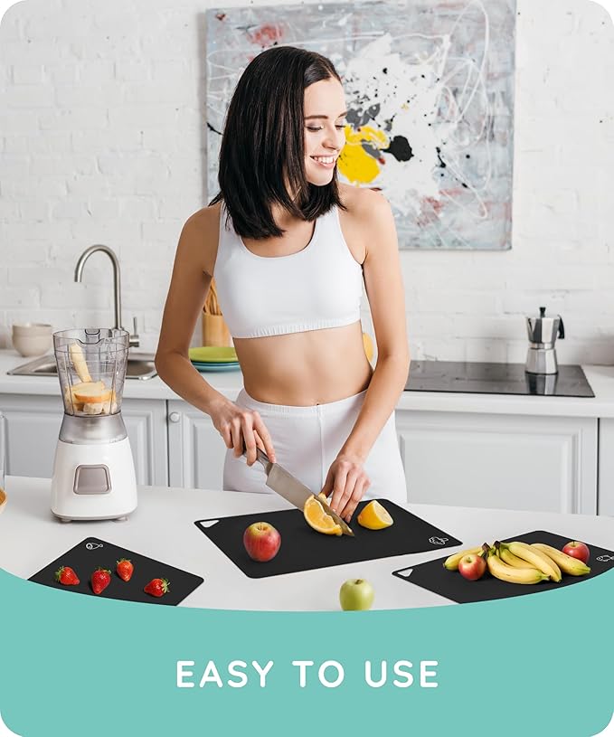 July Home Cutting Board Alternative for Kitchen - Extra Thick Flexible Plastic Cutting Board Set of 3, Non-Slip, BPA-Free, Easy to Clean, Colored Cutting Mats for Cooking, Durable Chopping Sheets