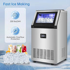 Ice Maker Commercial Ice Machine 200 lbs /24H, 33 lbs Large Storage Capacity Bin, Under Counter or Freestanding Ice Cube Makers Stainless Steel for Restaurant Bar Cafe