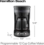 Hamilton Beach 12 Cup Programmable Drip Coffee Maker Machine, Regular & Bold Brew Options, Auto Pause and Pour, Glass Carafe, Black Stainless (46293J)