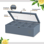 Tea Bag Organizer - Grey Bamboo Tea Box Organizer Storage Box, Tea Bag Holder with Acrylic Window, Magnetic Lid Keeps Tea Bags Fresh - Tea Organizer Caddy (Tea Not Included) Christmas Gift - Gray