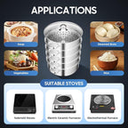 5-Tier Stainless Steel Steamer, 11 Inch Commercial Multi Tier Stainless Steel Cookware Pot Vegetable Meat Steamer Cooker Set w/Glass Lid for Steaming Shrimp & Miscellaneous Grains