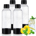 meekoo 4 Pcs Soda Carbonating Bottles Clear Plastic Soda Maker Bottle Compatible with Isoda Drinkmate Maker for Kitchen Home Party Carbonated Drinks Beverages(1 Liter)