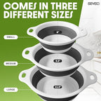Gevoli Collapsible Colanders (3 Pack Set) Food Strainers with Over-Sink Water Draining Base for Pasta Fruits and Vegetables (Patent Pending) White (3 Sizes, 3QT, 4QT and 5 Quart)