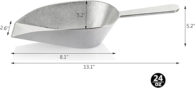 New Star Foodservice 34721 One-Piece Cast Aluminum Flat Bottom Bar Ice Flour Utility Scoop, 24-Ounce, Silver