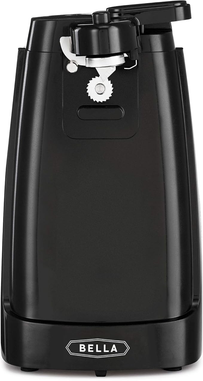 bella Electric Can Opener and Knife Sharpener, Removable Cutting Lever, Cord Storage, Stainless Steel Blade, Black