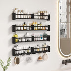 34Inch Nursery Bookshelves,Set of 4,Wall Floating Shelf Kids Coat Rack with 6Hooks,Hanging Book Shelf for Baby Nursery Room Décor ，Patent Number: 29958098(Black, 34)