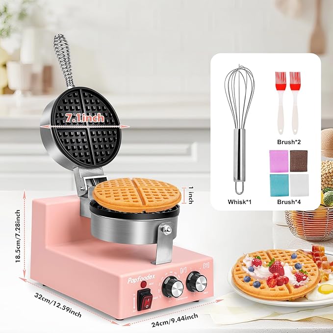Commercial Waffle Maker for Restaurant, 110V Electric Waffle Maker w/Non-stick and 122–572°F Adjustable Temp, 1200W Profession Waffle Iron with Timer and Heavy Duty, Hotel Waffle Machine
