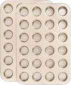 Beasea Nonstick Mini Muffin Pan 24 Cups, 2 Pack 24 Mini Small Tiny Cup Non Stick Muffin Baking Pan Tin Tray Carbon Steel Bakeware Individual Cupcake Baking Pan - Gold