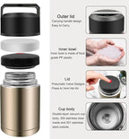 35oz Soup Thermos, Stainless Steel Thermos for Hot Food, Wide Mouth Food Thermos Jar, Insulated Lunch Container Leak Proof Vacuum Thermal Flask(gold)