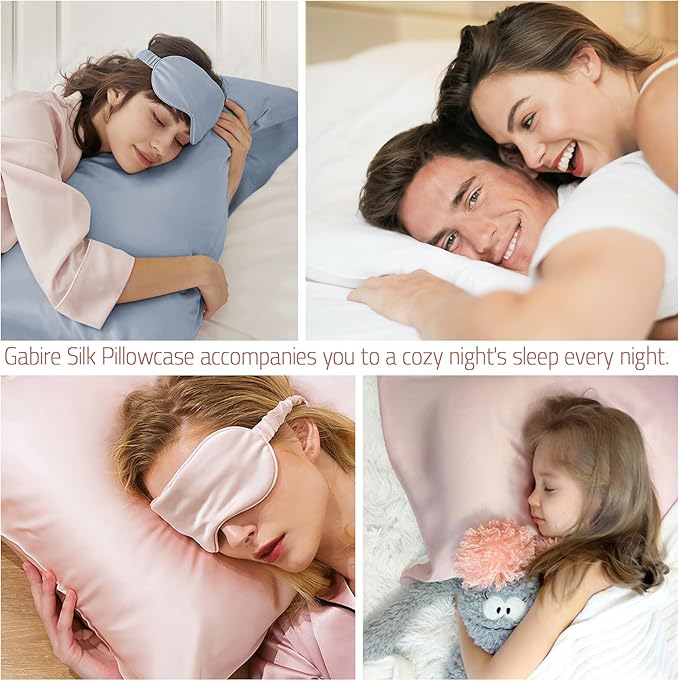 Mulberry Silk Pillow Case for Hair and Skin Prevent Acne Pillowcases Both Sides Real Silk Pillowcases Organic Silk Pillowcase with Hidden Zipper, Haze Blue, Queen (20"×30")