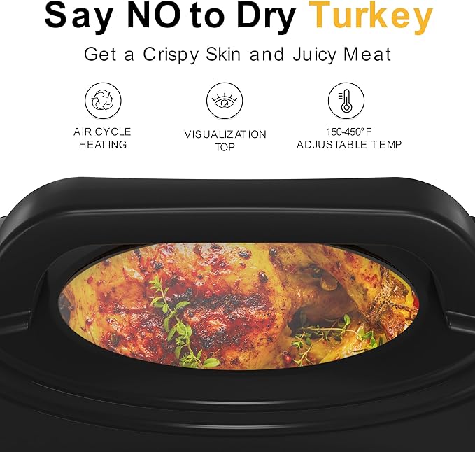 24 Quart Electric Roaster Oven with Visible & Self-Basting Lid, Large Turkey Roaster with Defrost Warm Function, Adjustable Temperature, Removable Pan Rack, Stainless Steel
