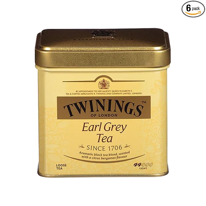 Twinings Earl Grey Loose Black Tea Tins, 7.05 Ounce Tins (Pack of 6), Flavoured with Citrus and Bergamot, Caffeinated, Enjoy Hot or Iced