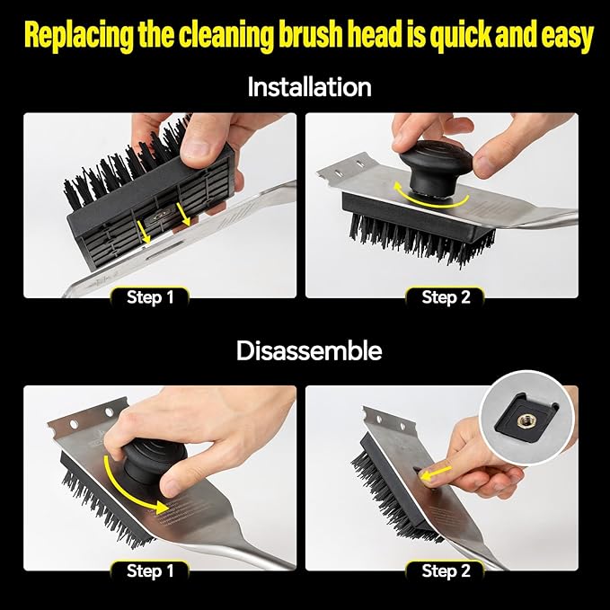 Grill Brush and Scraper, Dual Grip Design,Extra Strong BBQ Cleaner Accessories,Safe Nylon Bristles Barbecue Triple Scrubbers Cleaning Brush for Cast Iron Grates/Porcelain/Charcoal Grill