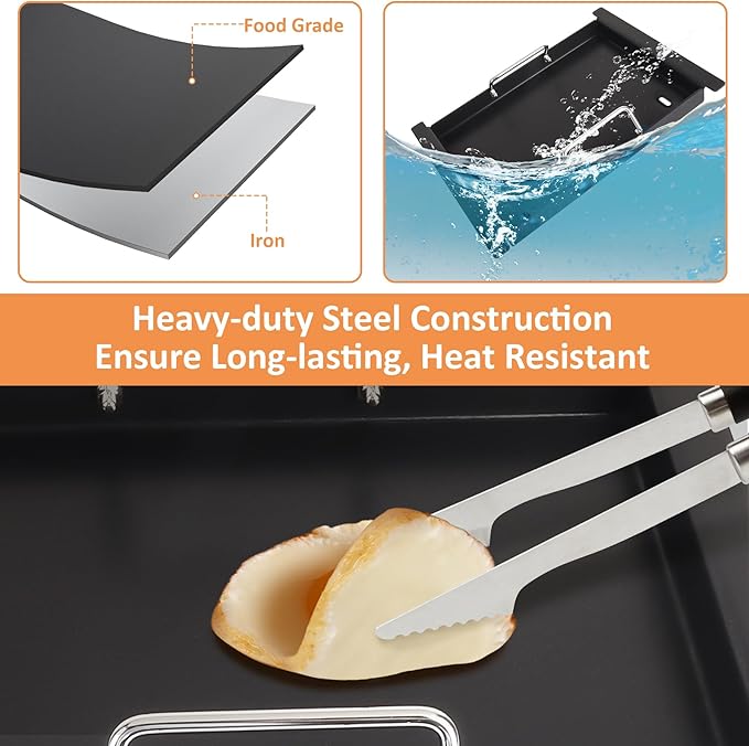 Half Griddle for Ninja FlexFlame Grill Parts, Carbon Steel Griddle Insert for Ninja FlexFlame PG300 Grill Accessories, Compatible with Flex Flame Griddle Plate Part XSKHLFGRIDLE
